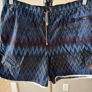 Missoni Men's Zigzag Pattern Swim Trunks in Blue, Green, Brown sz 33/34